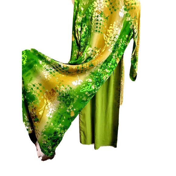 Asian Chinese Sequined Sheer Floral Long Maxi Cocktail Dress Size S - Picture 7 of 16